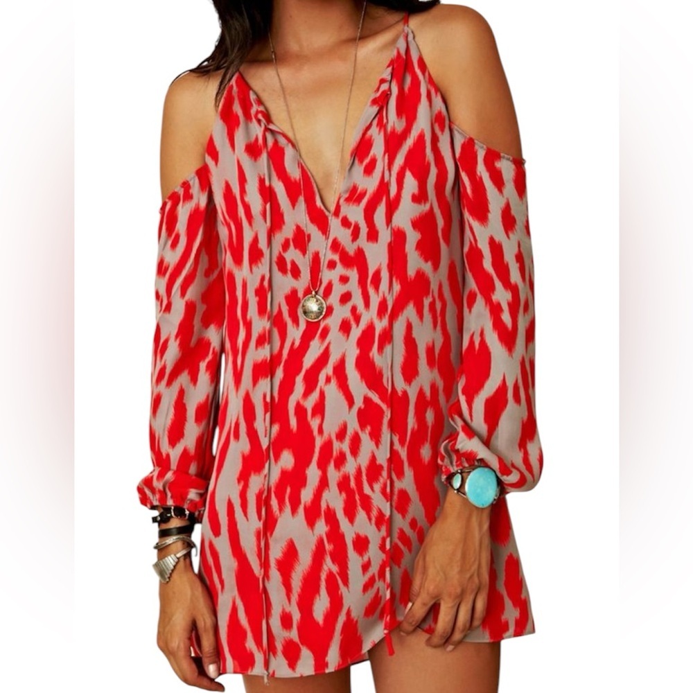 NWOT Parker Grey/Orange Cold shoulder 100% Silk Mini Dress Size Small MSRP $225